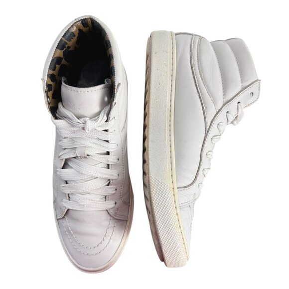 COACH Women's White Leather High Top Sneakers Leopard Print Lining Size 8M - Picture 7 of 14